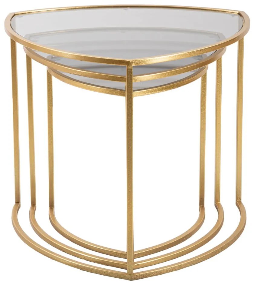 Aranyszínű kerek dohányzóasztal szett üveg asztallappal, 3 db-os ø 60 cm Triangle – Mauro Ferretti