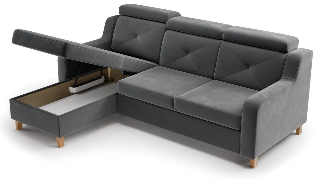 Laksaro balos ágyazható sarokkanapé - szürke Jasmine 96 bársony