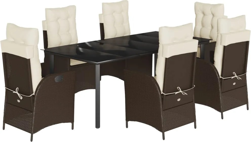 vidaXL 7 részes barna polyrattan kerti étkezőgarnitúra párnával