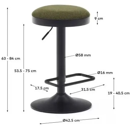 Sötétzöld kárpitozott állítható magasságú bárszék szett 2 db-os (ülésmagasság 53,5 cm) Zaib – Kave Home