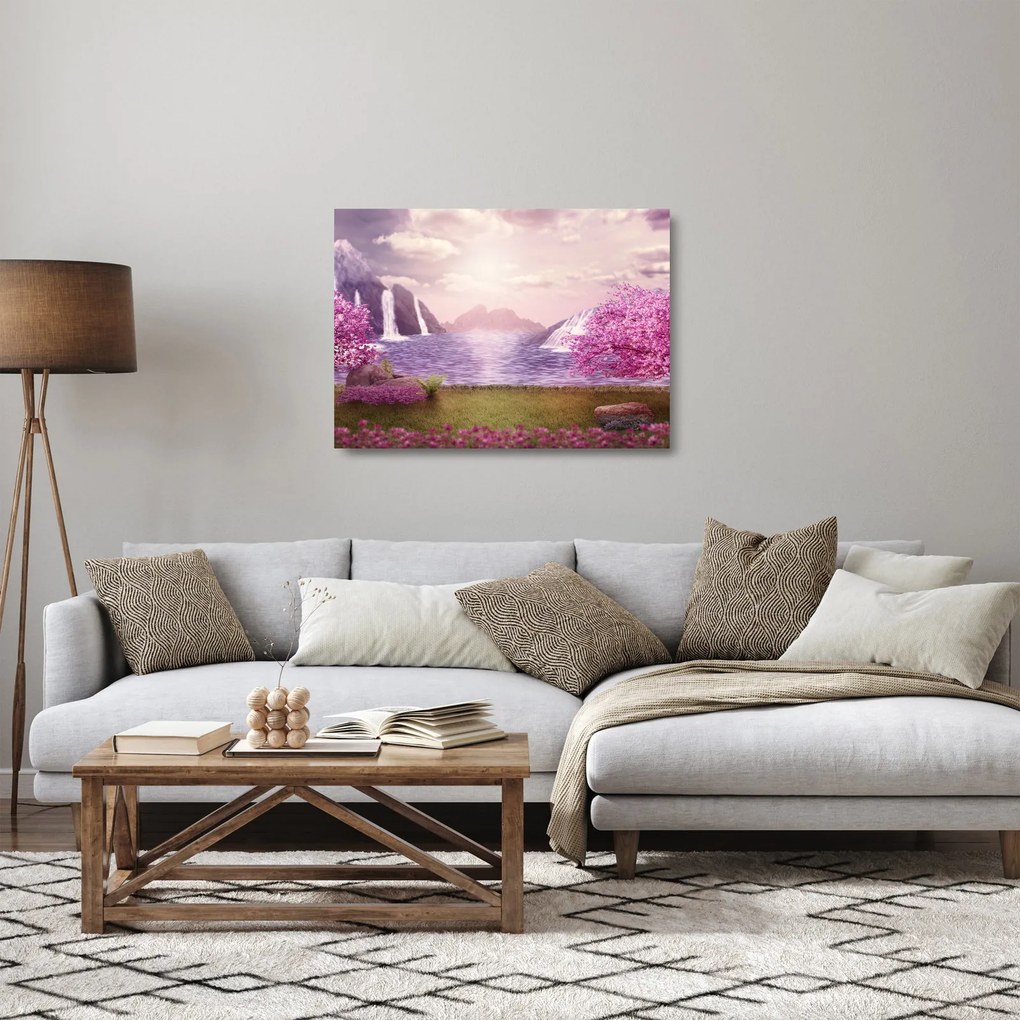 Rózsaszín fák képe fóval (üvegen) (70x50 cm)