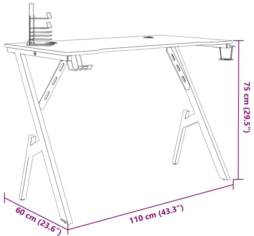 fekete Y-lábú gamer asztal 110 x 60 x 75 cm