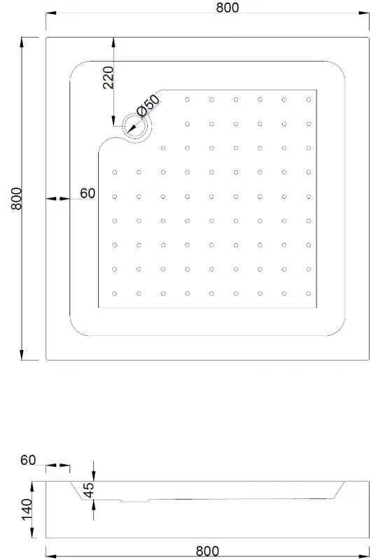 Mexen Rio, négyzet alakú zuhanykabin tolóajtóval 80 x 80 cm, 5mm átlátszó üveg, króm profil + fehér magas zuhanytálca Rio, 860-080-080-01-00-4510