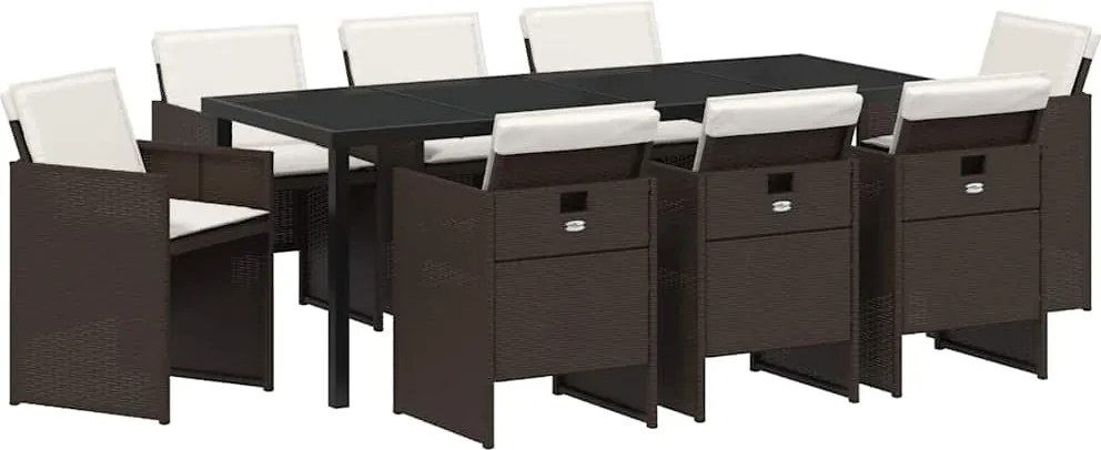 vidaXL Kert étkező szett párnával 9 pcs Barna polirattan