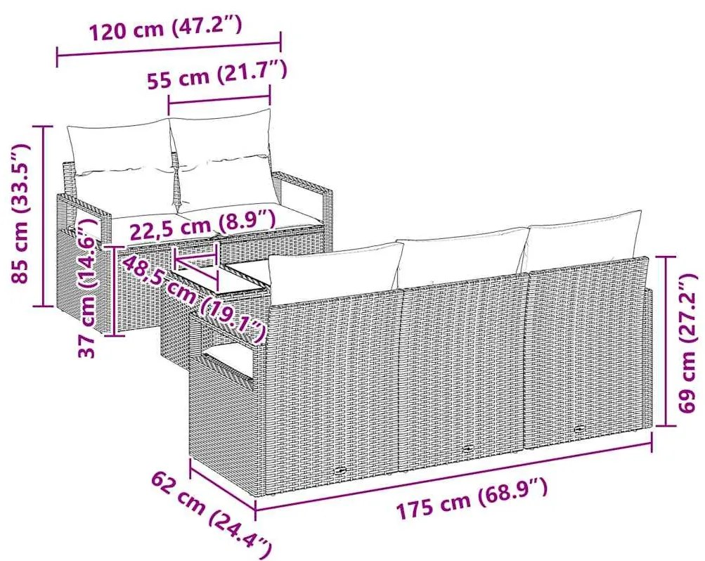 Kerti Kanapé Szett 6 pcs Fekete 55 x 55 x 37 cm polirattan