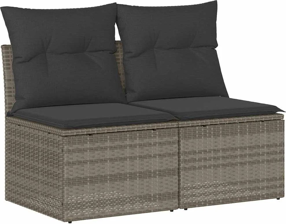 vidaXL 2 részes világosszürke polyrattan akácfa ülőgarnitúra párnákkal