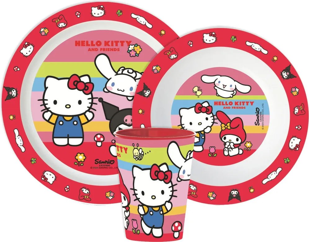 Hello Kitty And Friends étkészlet, micro műanyag szett, pohárral 260 ml