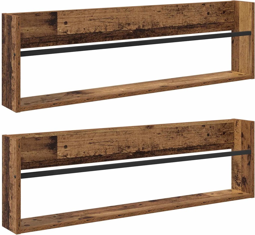 vidaXL Magazin állvány 2 pcs Öreg fa 100 x 12 x 30 cm Faanyag