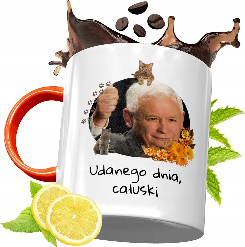 Narancssárga Bögre A Pis Elnökétől Jaroslaw Kaczynski fényképes nyomtatással