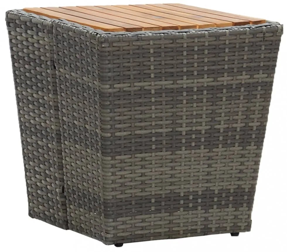 szürke polyrattan és tömör akácfa teázóasztal 41,5x41,5x43 cm