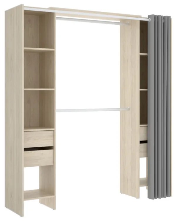 SUIT Nyitott szekrény zsanérral és fiókokkal, 180x205x50, természetes