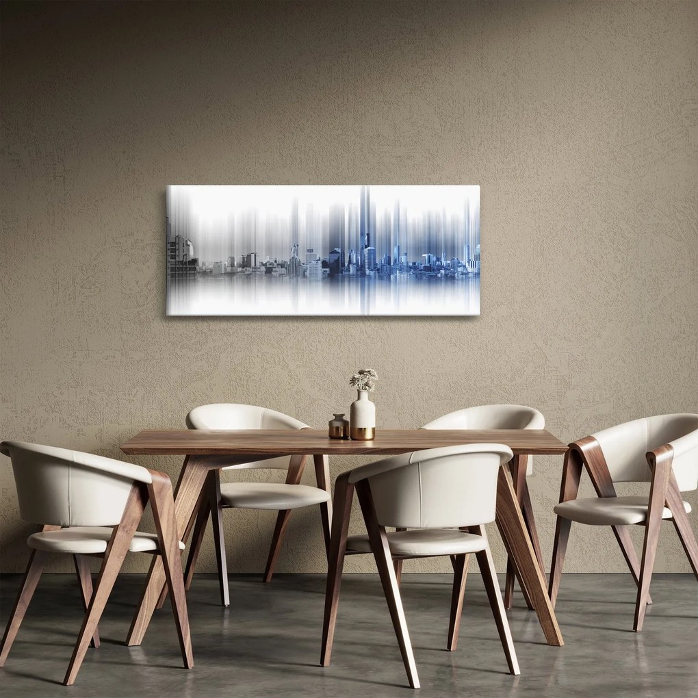 Kép - Panoráma a városra, kék-szürke (120x50 cm)
