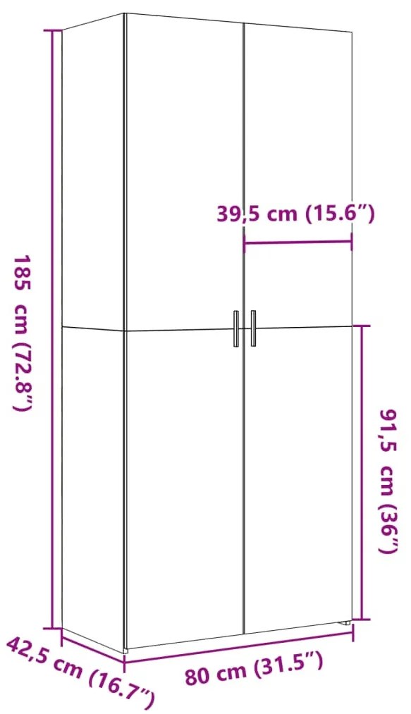 füstös tölgy színű szerelt fa magasszekrény 80 x 42,5 x 185 cm