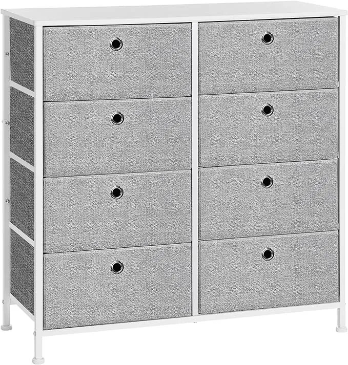 Tároló szekrény 8 szövet fiókkal, ruhás szekrény, fehér és világosszürke 80x30x81cm