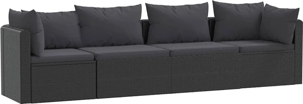 vidaXL 4-részes fekete polyrattan kerti ülőgarnitúra párnákkal
