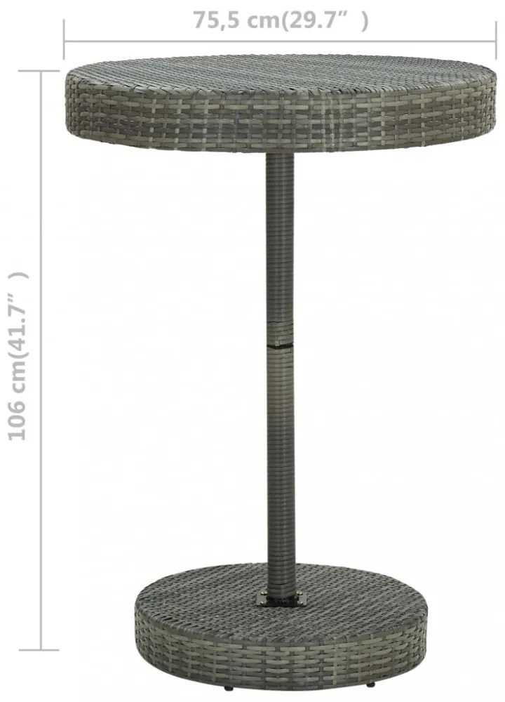 szürke polyrattan kerti asztal 75,5 x 106 cm