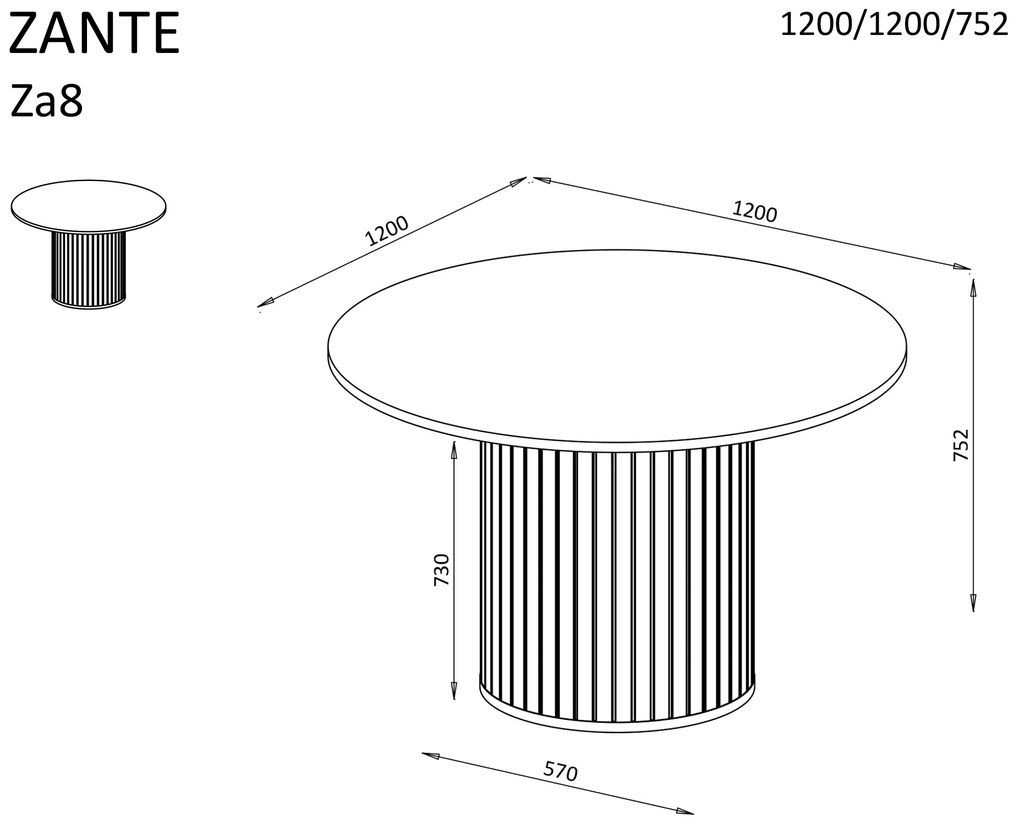 DL ZANTE étkezőasztal 120x75,2 - fekete