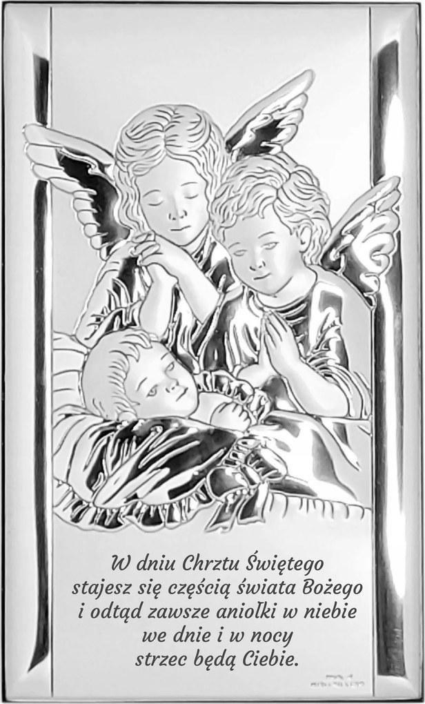 Ezüst keresztelői kép angyalkák klasszikus 9x15 cm