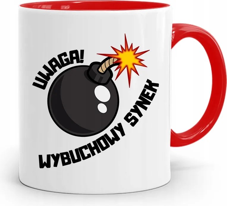 Piros Bögre Ajándék Fiúnak Robbanó Fiú fényképes nyomtatással