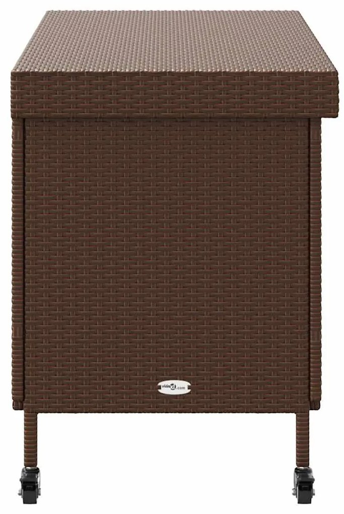 barna polyrattan kerti tárolóláda kerekekkel 110x55x73 cm