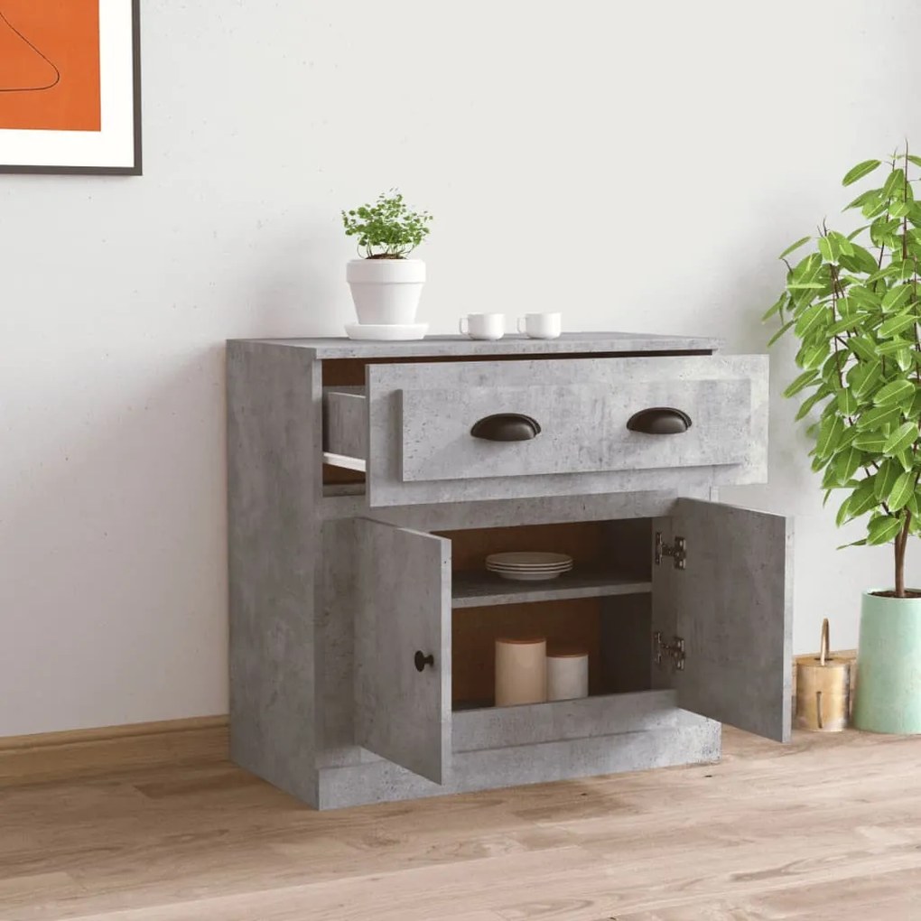 betonszürke szerelt fa tálalószekrény 70x35,5x67,5 cm