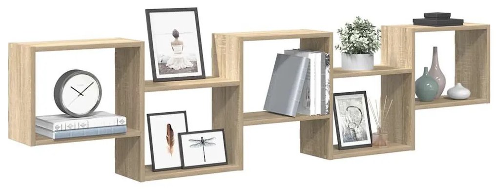 sonoma tölgyszínű szerelt fa fali kockapolc 5 rekeszes színű