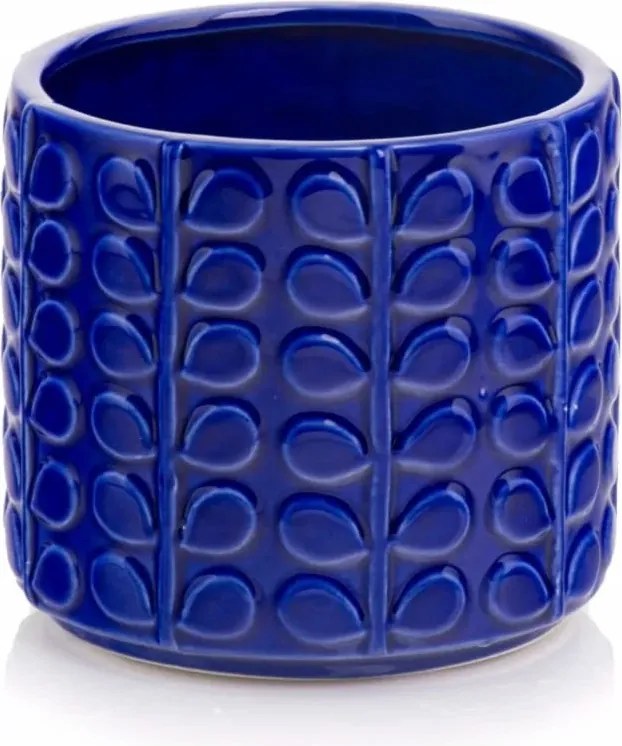 Kobaltkék kerámia levélmintás takaró 13 x 12.5 cm