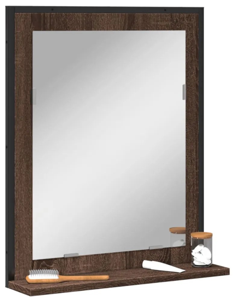 barna tölgy szerelt fa fürdőszobai tükör polccal 50x12x60 cm