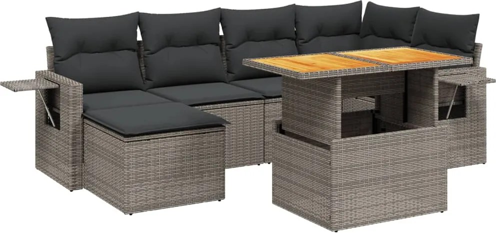 vidaXL 7 részes szürke polyrattan kerti ülőgarnitúra párnákkal