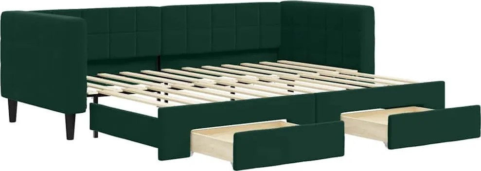 vidaXL sötétzöld kihúzható bársony heverő fiókkal 80 x 200 cm