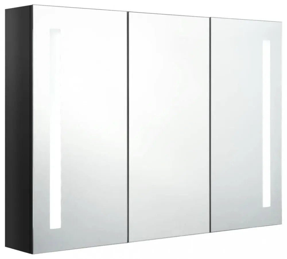 fényes fekete fürdőszobaszekrény LED világítással 89x14x62 cm