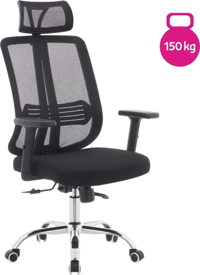 Irodai szék, fekete/króm, teherbírás 150 kg, DUVAL