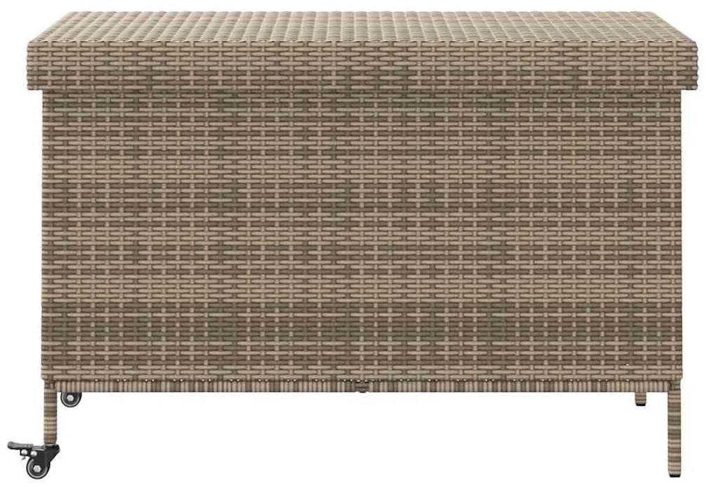 szürke polyrattan kerti tárolóláda kerekekkel 110x55x73 cm