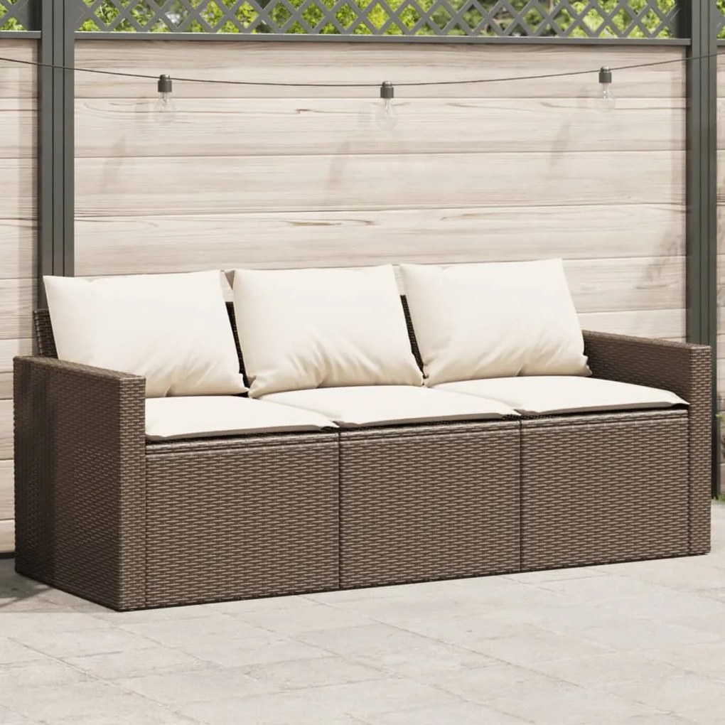 3 személyes barna polyrattan kerti kanapé párnával
