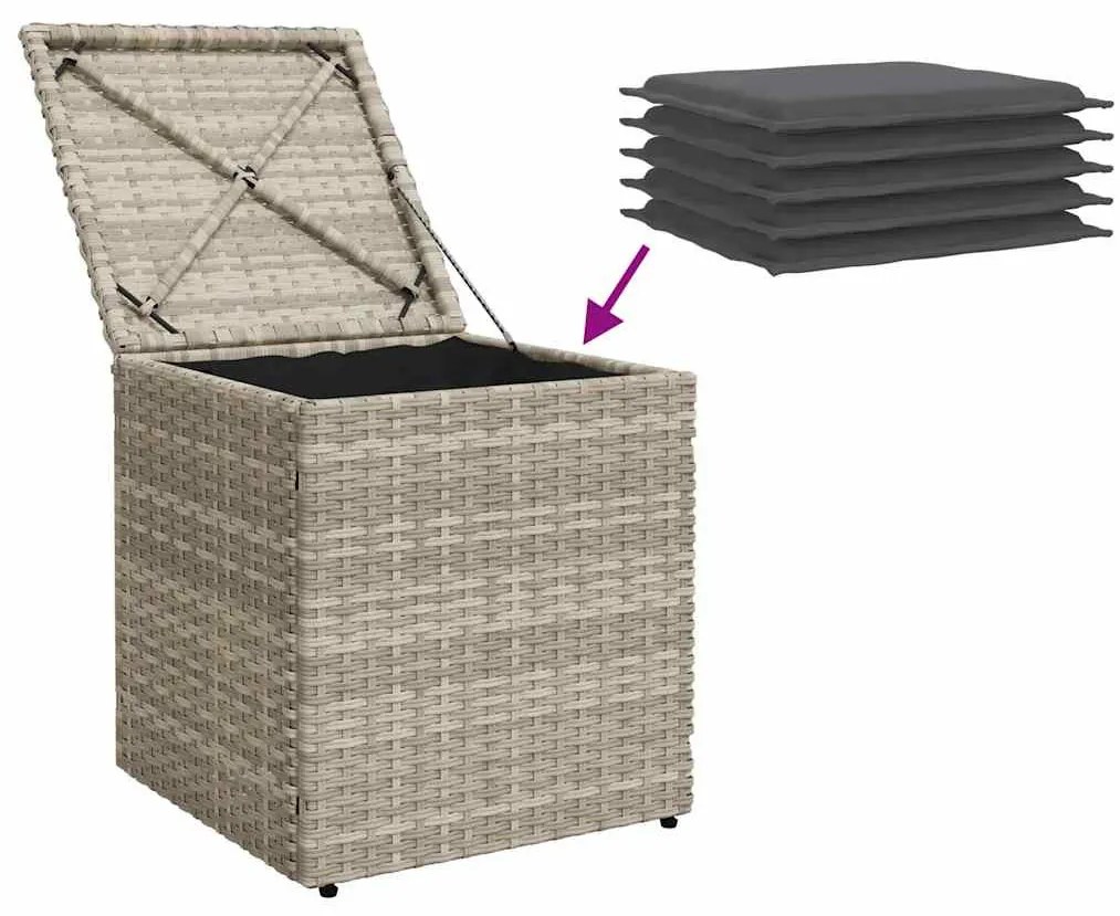 2 db világosszürke polyrattan kerti szék párnával 40x40x43 cm
