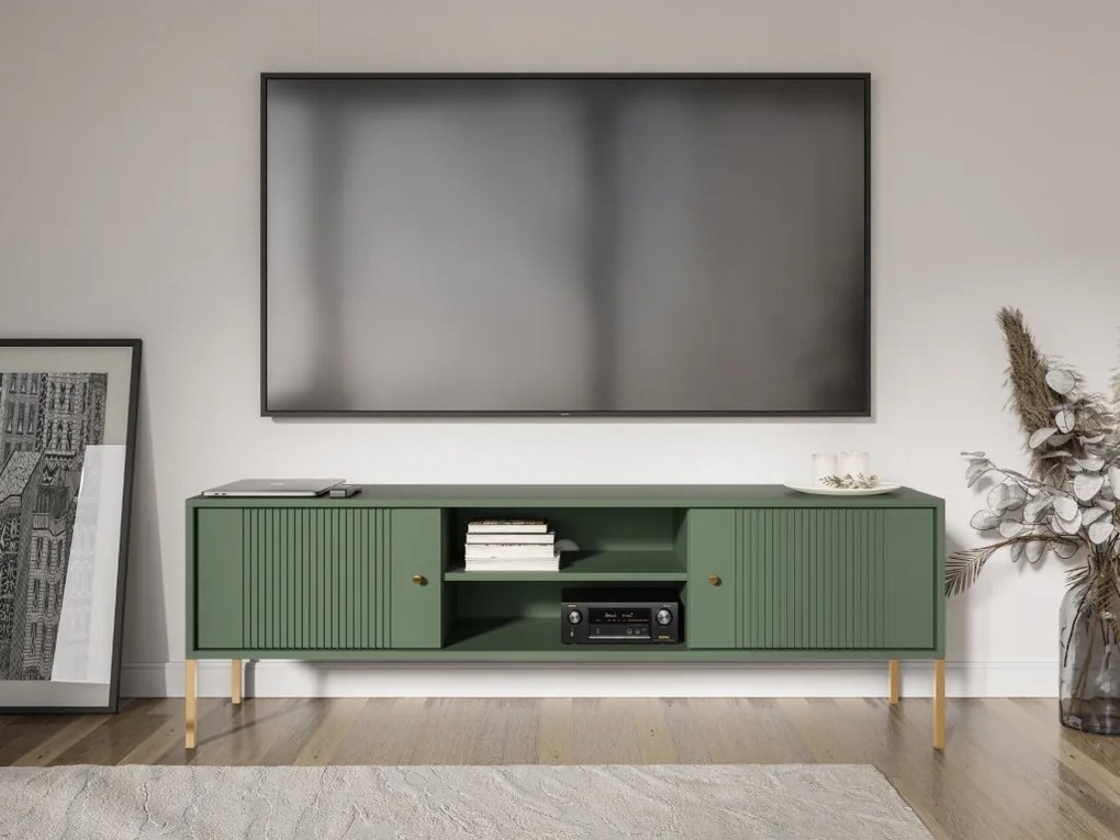 TV szekrény smoke green színben arany fogantyúkkal – ISEO