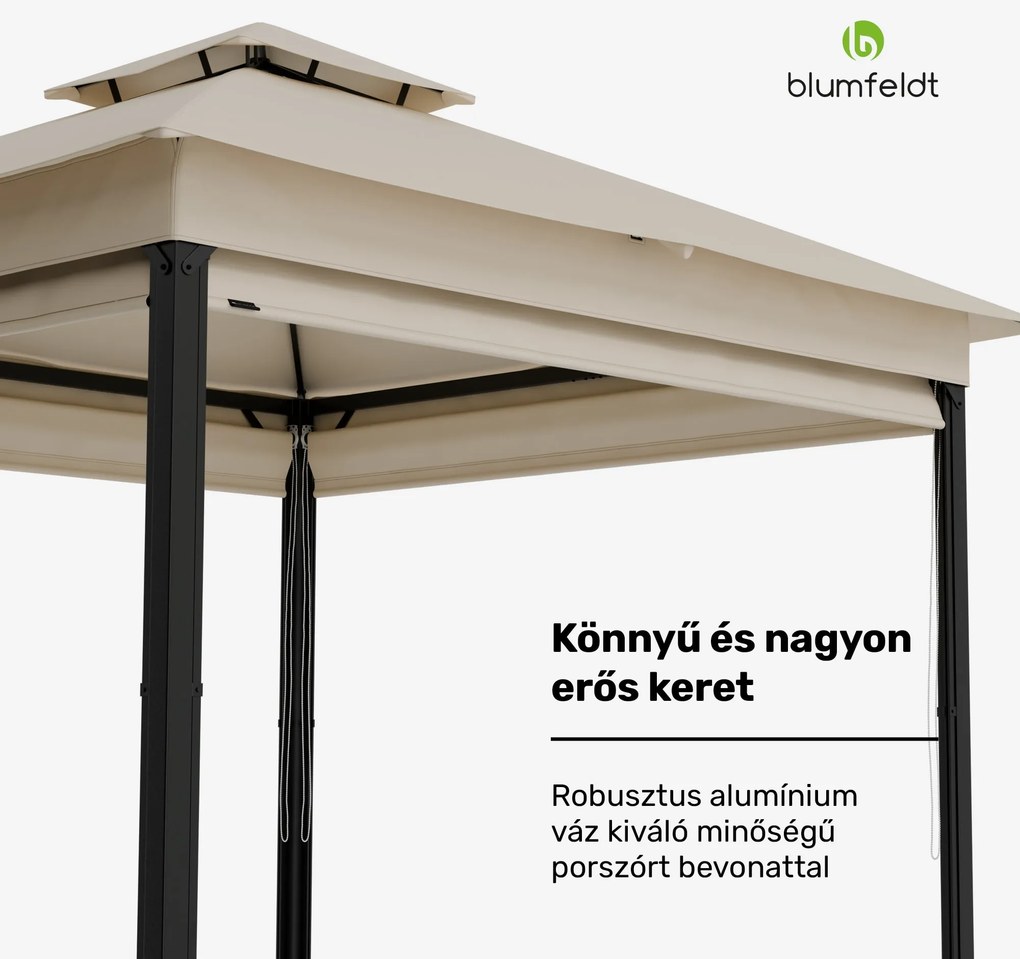 Grandezza Cortina kerti pavilon 3x3 m, időjárásálló, porfestett, oldalsó redőnyök