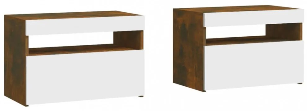 2 db füstös tölgy színű éjjeliszekrény LED-ekkel 60x35x40 cm