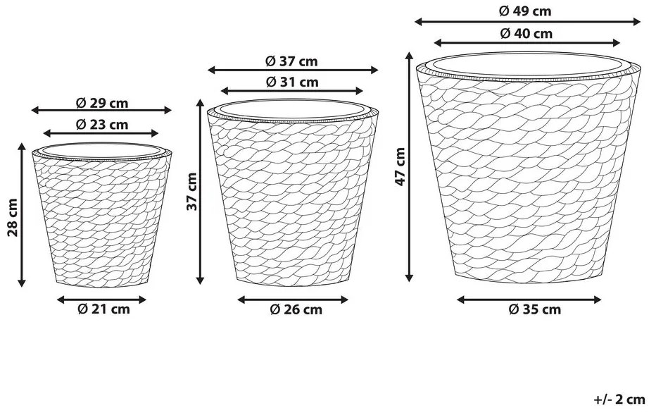 Vízijácint virágtartó háromdarabos szettben 28/37/47 cm PLAKA Beliani