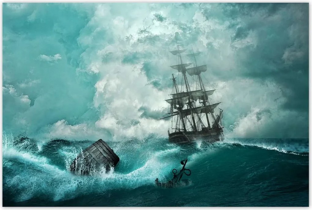 Poszterek 120x80 Vihar Tenger Hajó Tájkép
