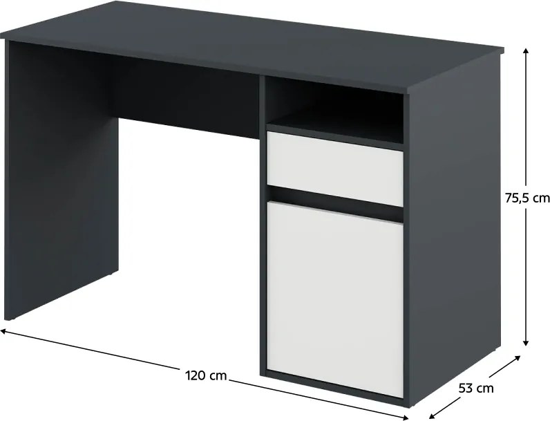 PC asztal, grafit/fehér, BILI NEW