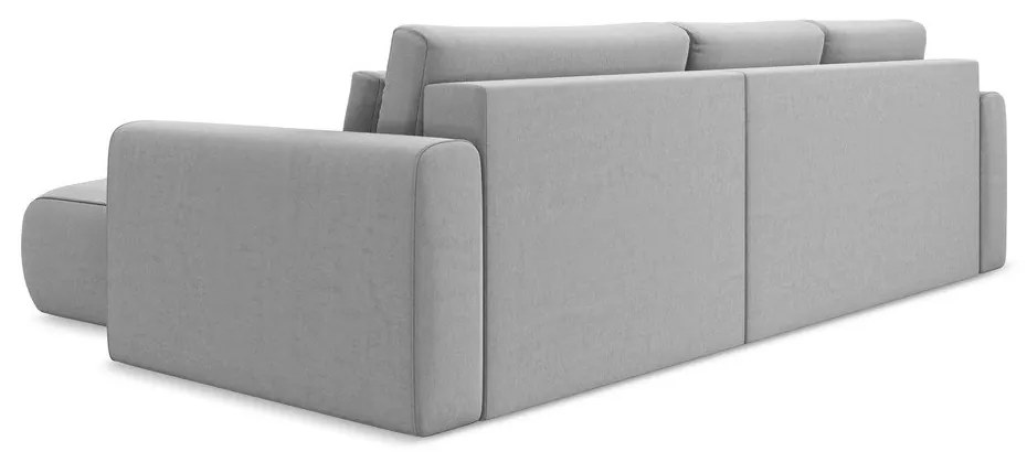 Világosszürke bársony kinyitható-tárolóhelyes sarokkanapé (jobb oldali-heverő résszel) Kapua – Makamii