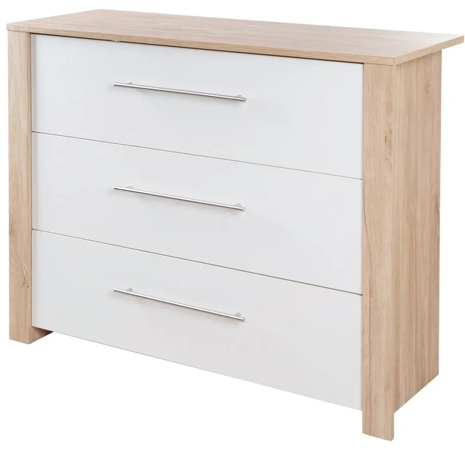 Fehér-natúr színű alacsony gyerek komód pelenkázó feltéttel, tölgyfa dekorral 112x98 cm – Roba