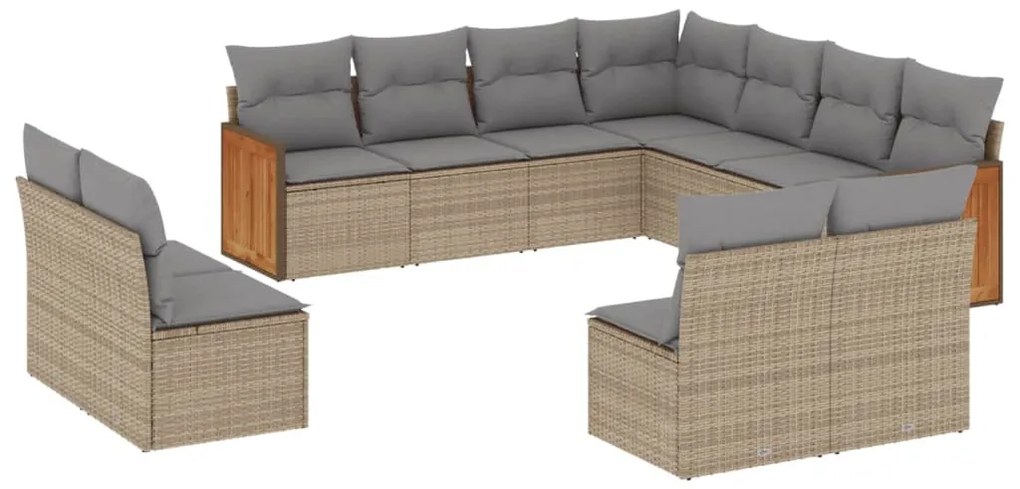 11 részes bézs polyrattan kerti ülőgarnitúra párnákkal