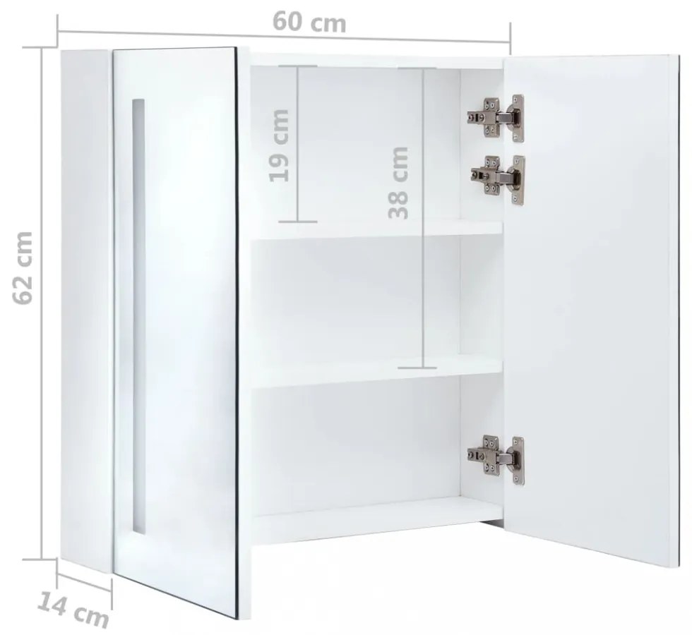 tükrös fürdőszobaszekrény LED világítással 62 x 14 x 62 cm