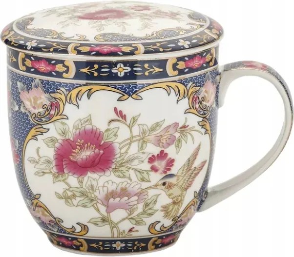 Befőző bögre porcelán fedél csészealj szűrő 320ml virágmintás