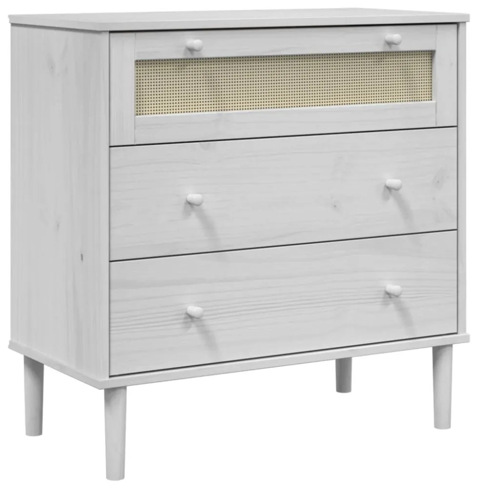 SENJA fehér rattan hatású tömör fenyőfa komód 80 x 40 x 80 cm