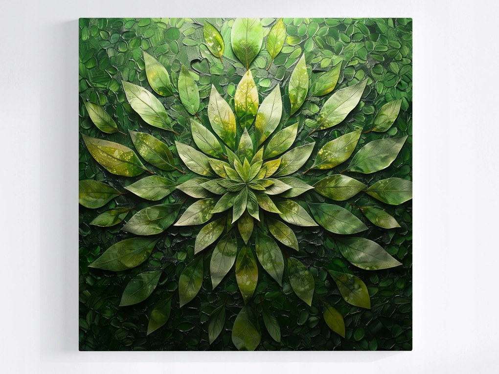 Canvas Vászonkép Zöld Mandala Levelekkel Természet Absztrakt 80x80