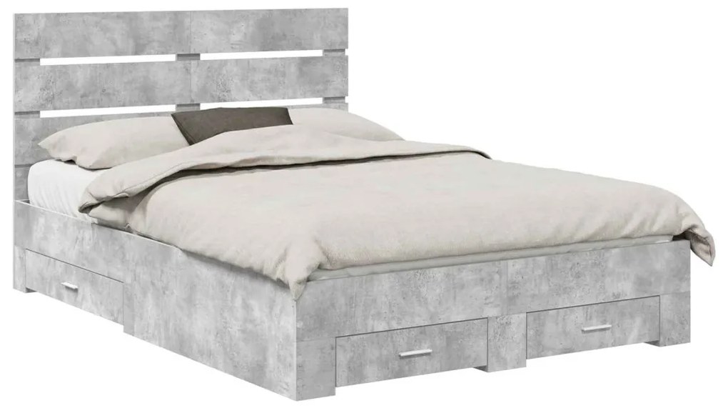 vidaXL Ágykeret fiókkal fejtámlával Beton Szürke 140 x 200 cm Faanyag