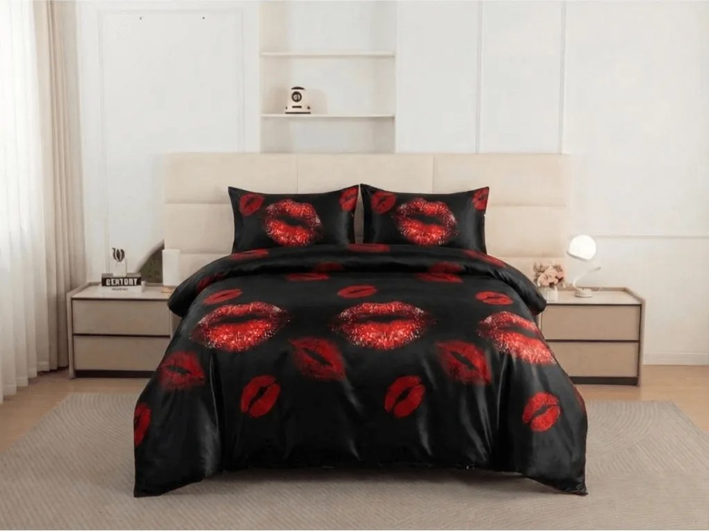 Mikroszálas ágyneműhuzat RED KISS fekete Ágyneműhuzat mérete: 70 x 80 cm | 140 x 200 cm